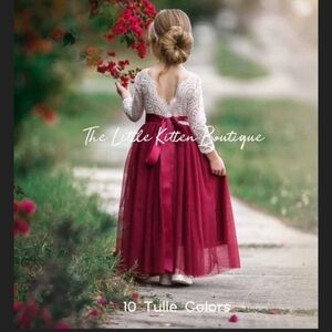 Little Kitten Boutique Burgundy Ivory lace Tulle dress 6 flower girl Christmas